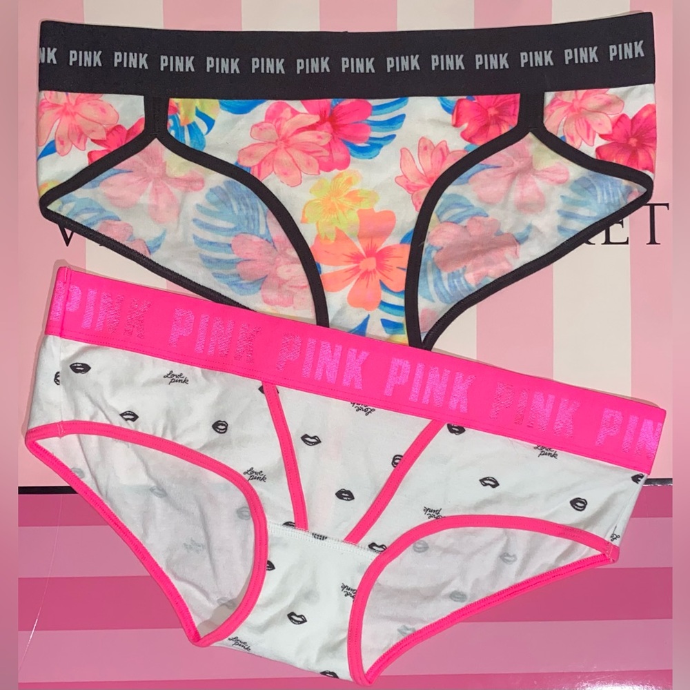 2 Victoria’s Secret PINK hipster bundle cotton Pink panties neon floral tropical